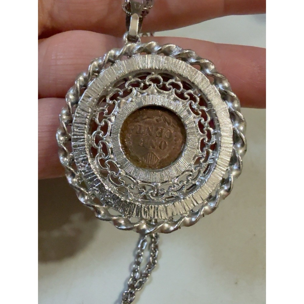 T20157-Vintage 1906 Indian Head Penny Coin Pendant Necklace Turquoise Beads 22" - Picture 7 of 9